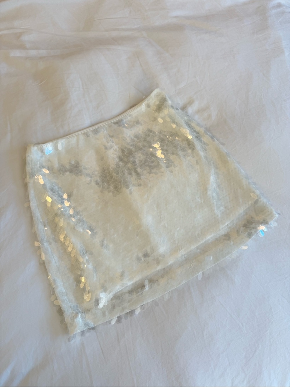 White Sequin Mini Skirt